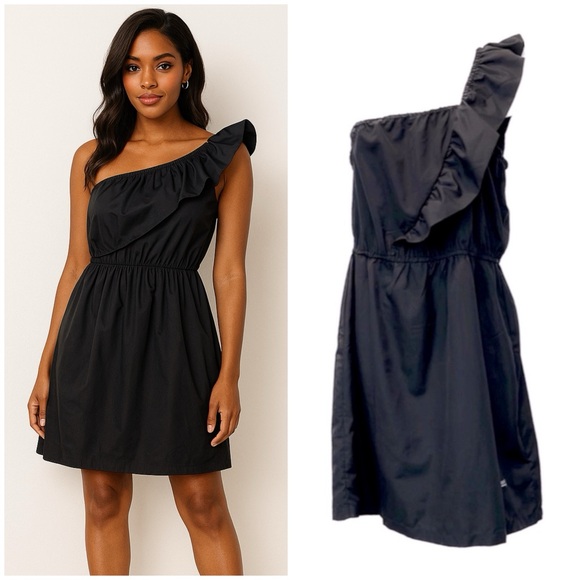 ROXY | Asymmetrical One Shoulder Ruffle Black Dress - Picture 1 of 9